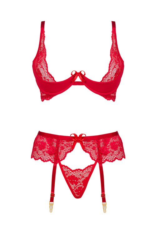 Komplet biustonosz + stringi + pas do pończoch Beauty Night Rose set BN6696 red