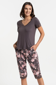 Moraj PDD4900-028 piżama z dekoltem V i spodniami 3/4 patt 1-taupe