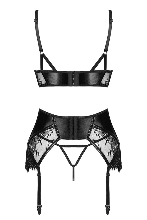 Komplet biustonosz + stringi + pas do pończoch Beauty Night Leonela set BN6739 black