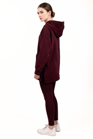 Vivisence 9207kmpl komplet bluza z kapturem, prążkowane legginsy bordowy