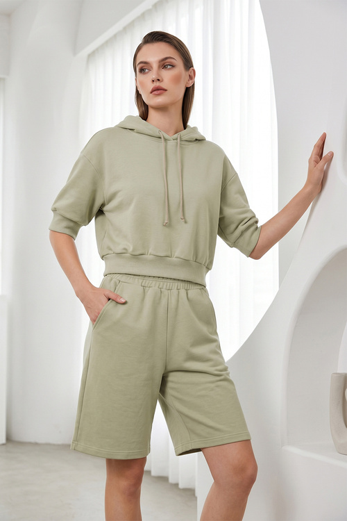 Vivisence 9210kmpl komplet szorty i bluza z kapturem oliwkowy