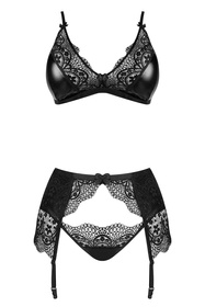 Komplet biustonosz + stringi + pas do pończoch Beauty Night Obsidian Desire set BN6749 black