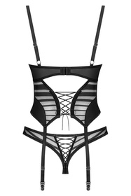 Obsessive Lune Bellis gorset ze stringami sznurowany black