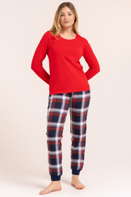 Moraj PDD4300-026 piżama damska długa w kratę, red