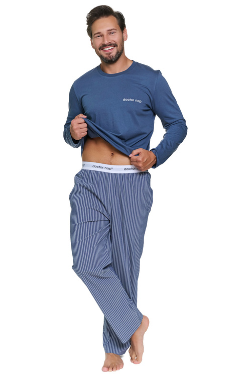 Doctor Nap PMB.7522 Piżama męska bawełniana długi rękaw, denim blue