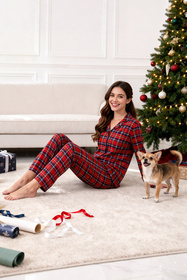 Vivisence 2067 piżama koszulowa w kratę czerwony-krata