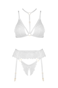 Komplet biustonosz + stringi + pas do pończoch Beauty Night Noemi set BN6724 white