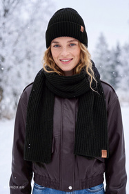 Vivisence 70123 Czapka beanie damska prążkowana z wywinięciem, czarny