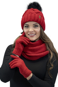 Komplet czapka+komin+rękawiczki Vivisence 7014 Kmpl+R czerwony