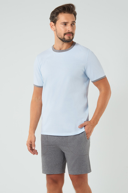 Piżama Italian Fashion Nikodem kr.r. kr.sp. niebieski/śr.melanż