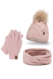 Komplet czapka+komin+rękawiczki Vivisence 7014 Kmpl+R pudrowy róż