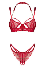 Komplet biustonosz + stringi Obsessive Matildea 2-pcs crotchless set czerwony