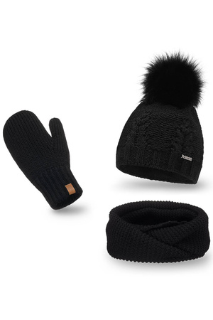Pamami komplet czapka komin rękawiczki ocieplany czarny