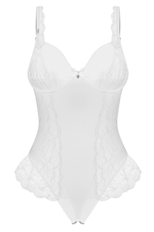 Obsessive Weddya crotchless teddy body z koronką white