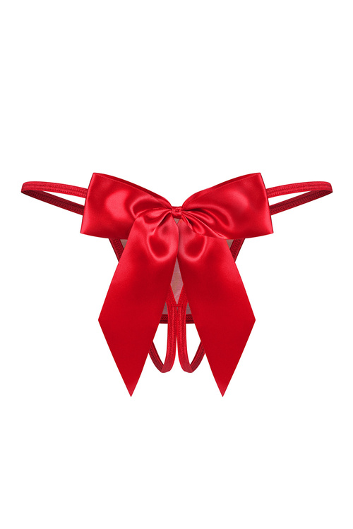 Obsessive Gifty Red stringi otwarte satynowe kokardy, red
