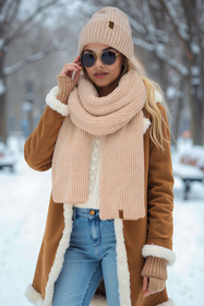 Komplet czapka+szalik Vivisence 70113Kmpl beżowy