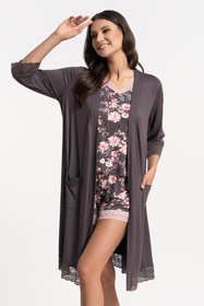 Moraj PDSZ4300-003 szlafrok krótki z rękawem 3/4 patt 1-taupe