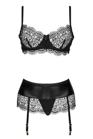 Komplet biustonosz + stringi + pas do pończoch Beauty Night Adelia set BN6693 black