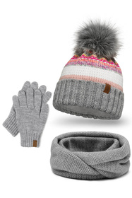 Komplet czapka+komin+rękawiczki Vivisence 7099 Kmpl+R szary