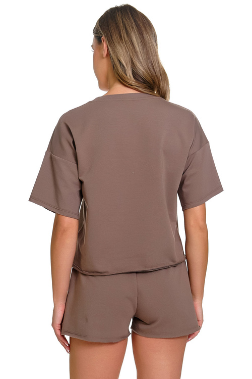 Doctor Nap SET.7450 komplet piżamowy top i szorty mocha mousse
