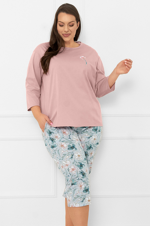 Piżama Italian Fashion Perlis r.3/4 sp.3/4 róż pudrowy/druk