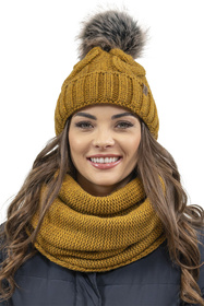 Komplet czapka+komin+rękawiczki Vivisence 7014 Kmpl+R ciemny żółty