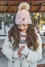 Komplet czapka+komin+rękawiczki Vivisence 7014 Kmpl+R pudrowy róż