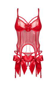 Obsessive Gifty Red corset & thong gorset z kokardami, red