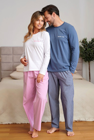 Doctor Nap PMB.7522 Piżama męska bawełniana długi rękaw, denim blue