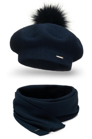 Vivisence 7035Kmpl Komplet beret+szalik, granatowy