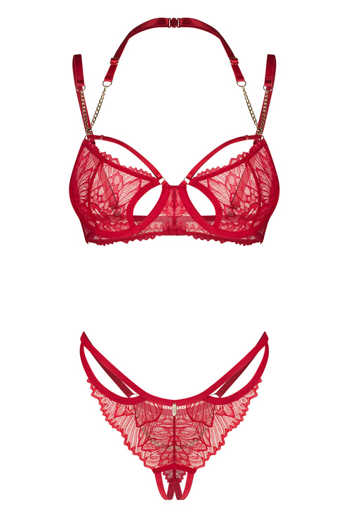 Komplet biustonosz + stringi Obsessive Matildea 2-pcs crotchless set czerwony