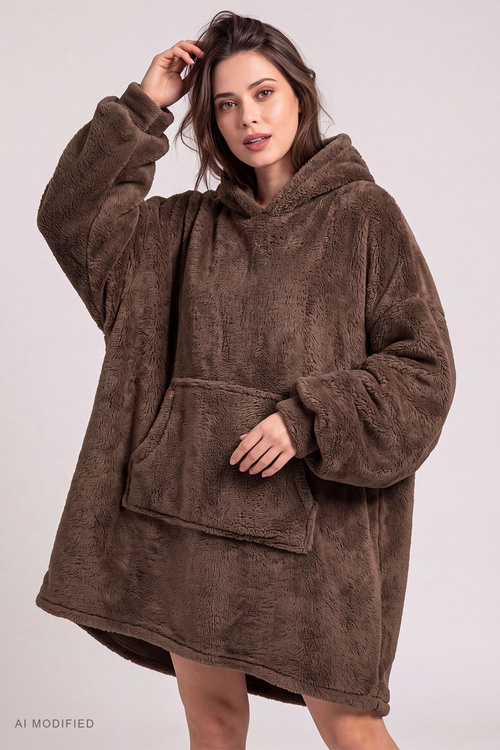 Vivisence 5028 szlafrok z kapturem oversize z kieszenią, brązowy