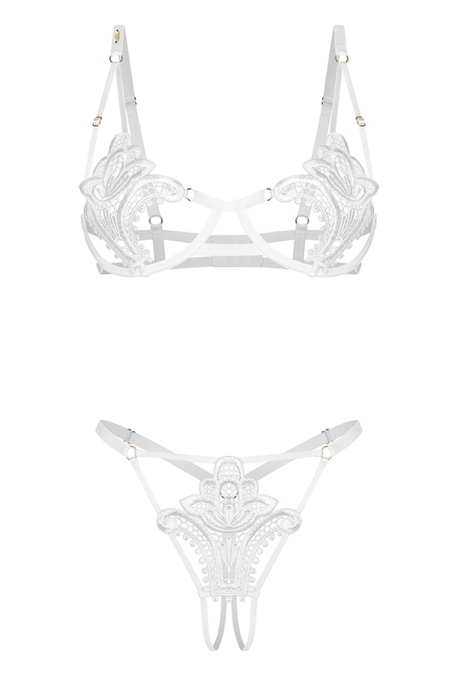 Obsessive Luise Sublim komplet biustonosz i stringi otwarty krok white