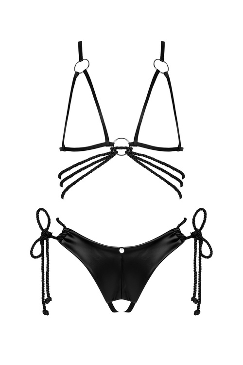 Nocna komplet półbiustonosz + stringi Obsessive Cordellis 2-pcs cupless set czarny
