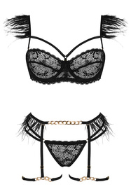 Komplet biustonosz + stringi + pas do pończoch Beauty Night Crystal BN6713 black