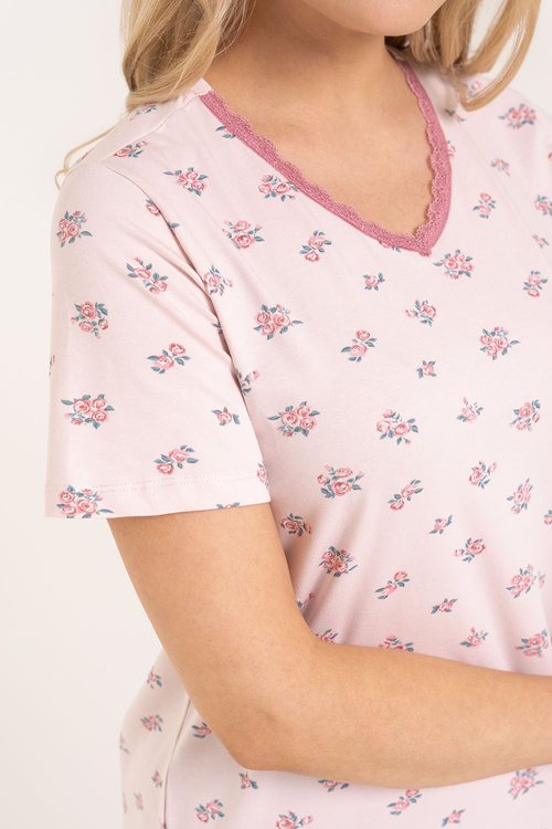 Moraj PDK2800-011 koszula nocna w różyczki z koronką pink