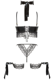 Komplet biustonosz + stringi + podwiązki + choker Beauty Night Shaquila set BN6496 black