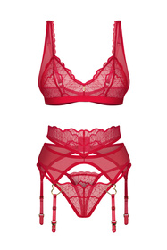 Komplet biustonosz + stringi + pas do pończoch Obsessive Cupide Desir 3-pcs set red