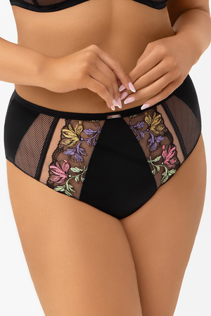 Gorsenia F002 Lilu figi wysokie z haftem i koronką czarny