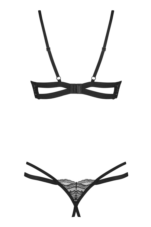Komplet biustonosz + stringi Obsessive Nutris 2-pcs crotchless set czarny