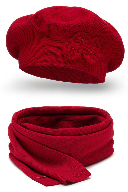 Vivisence 7006Kmpl Komplet beret+szalik, czerwony