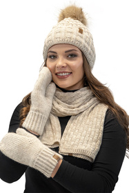 Komplet czapka+szalik+rękawiczki Vivisence 7015 Kmpl+R beżowy