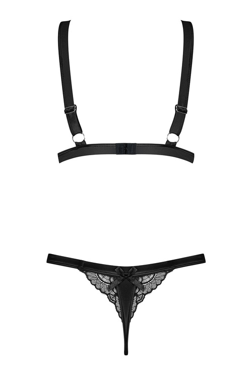 Obsessive Eloissa 2-pcs set Nocna komplet biustonosz + stringi, czarny