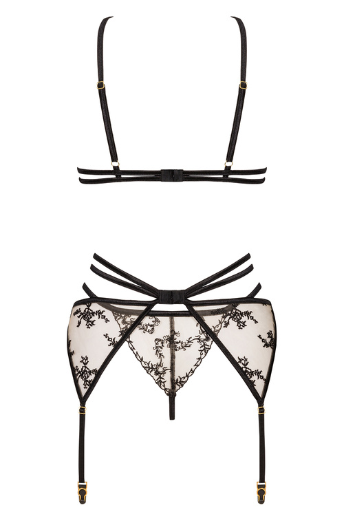 Komplet biustonosz + stringi + pas do pończoch Beauty Night Aisha set BN6691 black