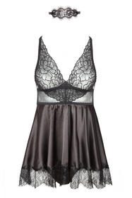 Komplet koszulka + stringi Beauty Night Eve chemise BN6535 black