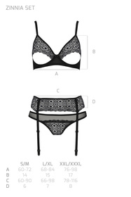 Passion Zinnia set Nocna komplet biustonosz + stringi + pas do pończoch, black