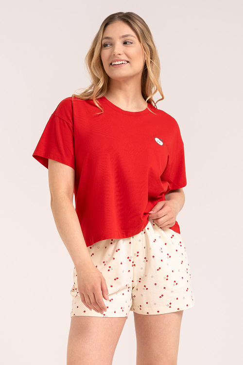 Moraj PDD2800-007 piżama damska krótka w jabłka red