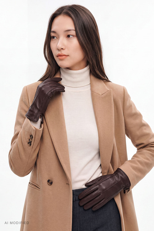 Vivisence 7209 rękawiczki skórzane z wełnianą podszewką, dark brown