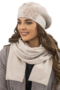 Vivisence 7007Kmpl Komplet beret+szalik, beżowy