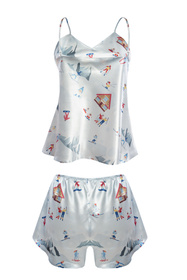 Nocna komplet top + szorty Dkaren DK-KK-015 biały-wzór